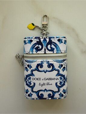 Dolce & Gabbana White and Blue Printed Key Pouch with Lemon Charm